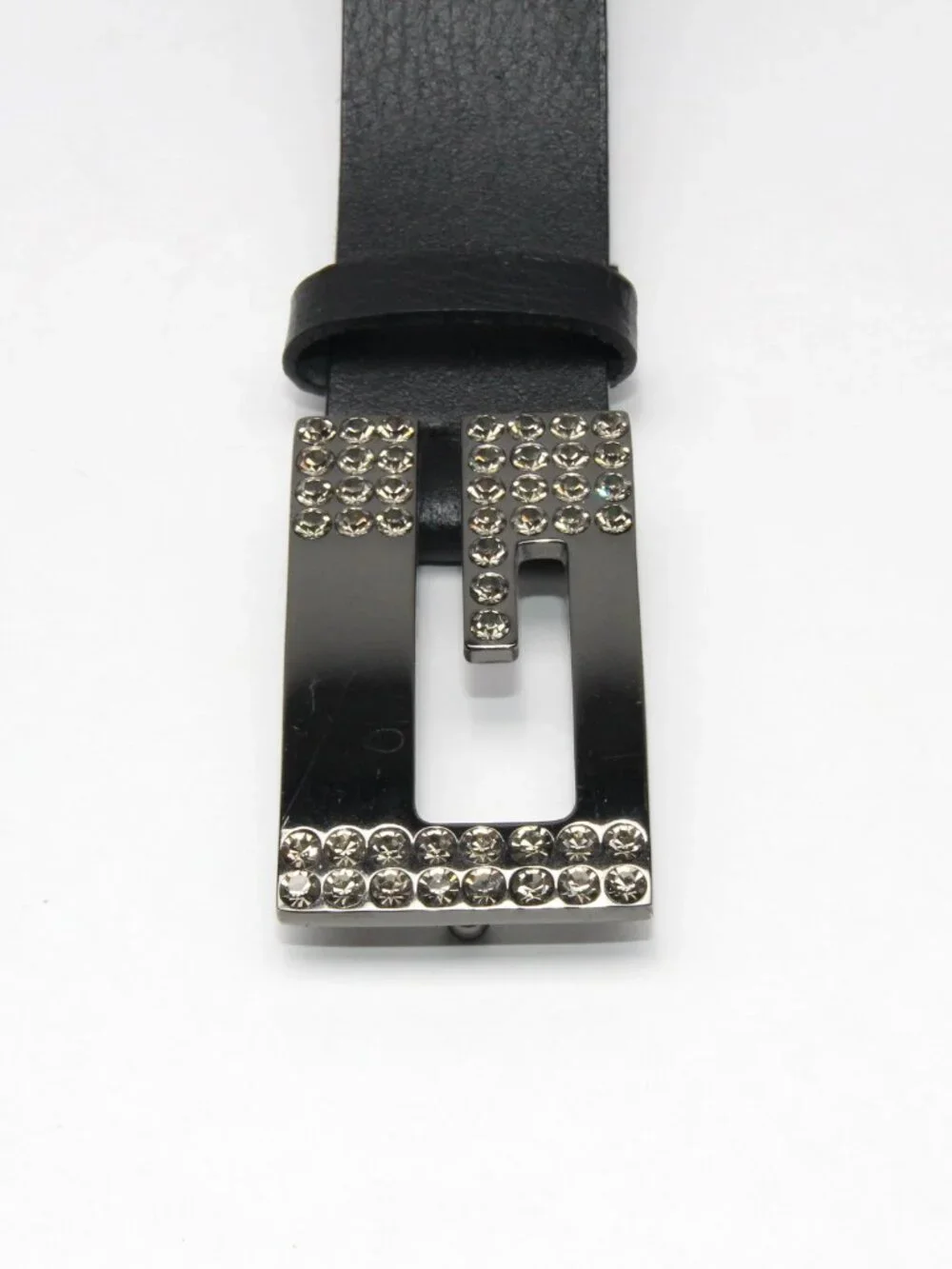 Guess Women's Large Rhinestone Bling G Black Genuine Leather Belt 943210